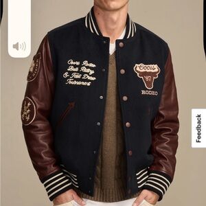Men's Navy and Brown Varsity Jacket size M NWT